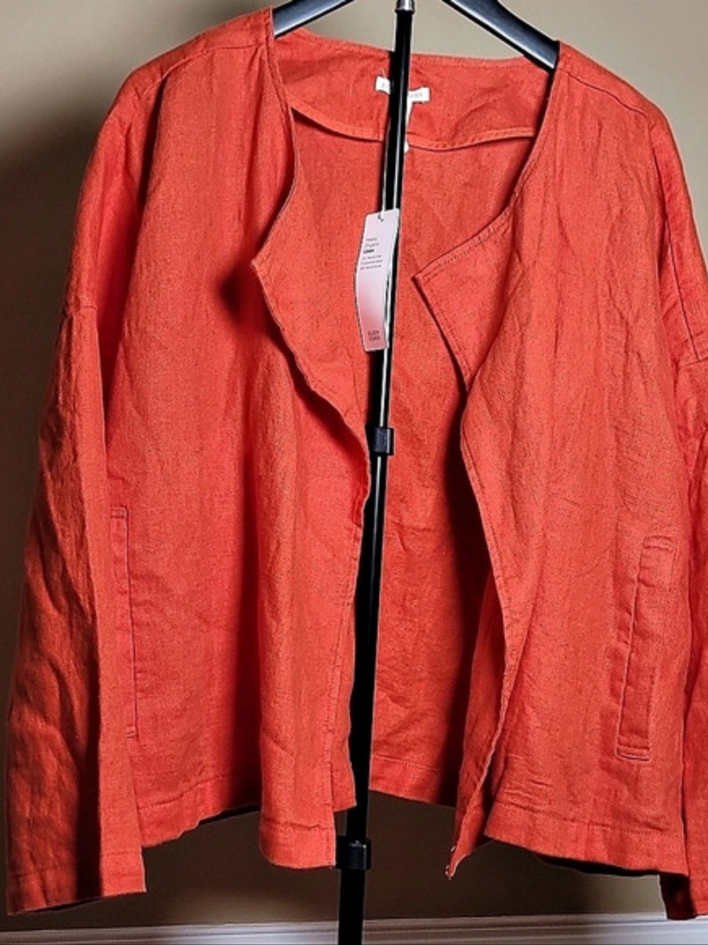 Eileen Fisher Heavy Organic Linen Drape Front Jacket Orange Boxy Fall Medium NWT